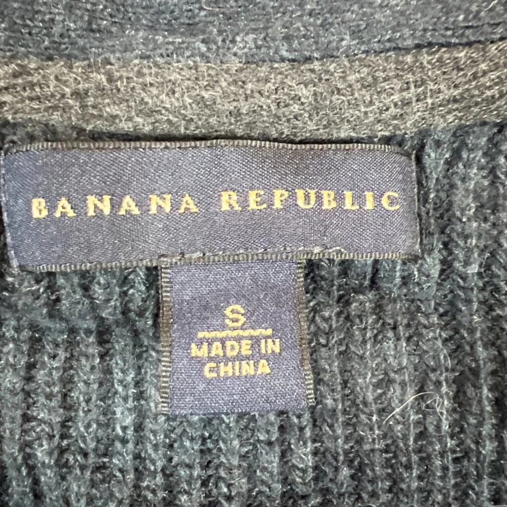 Banana Republic Chambray Cardigan Sweater Mens S Navy Cotton Ribbed Trim V Neck